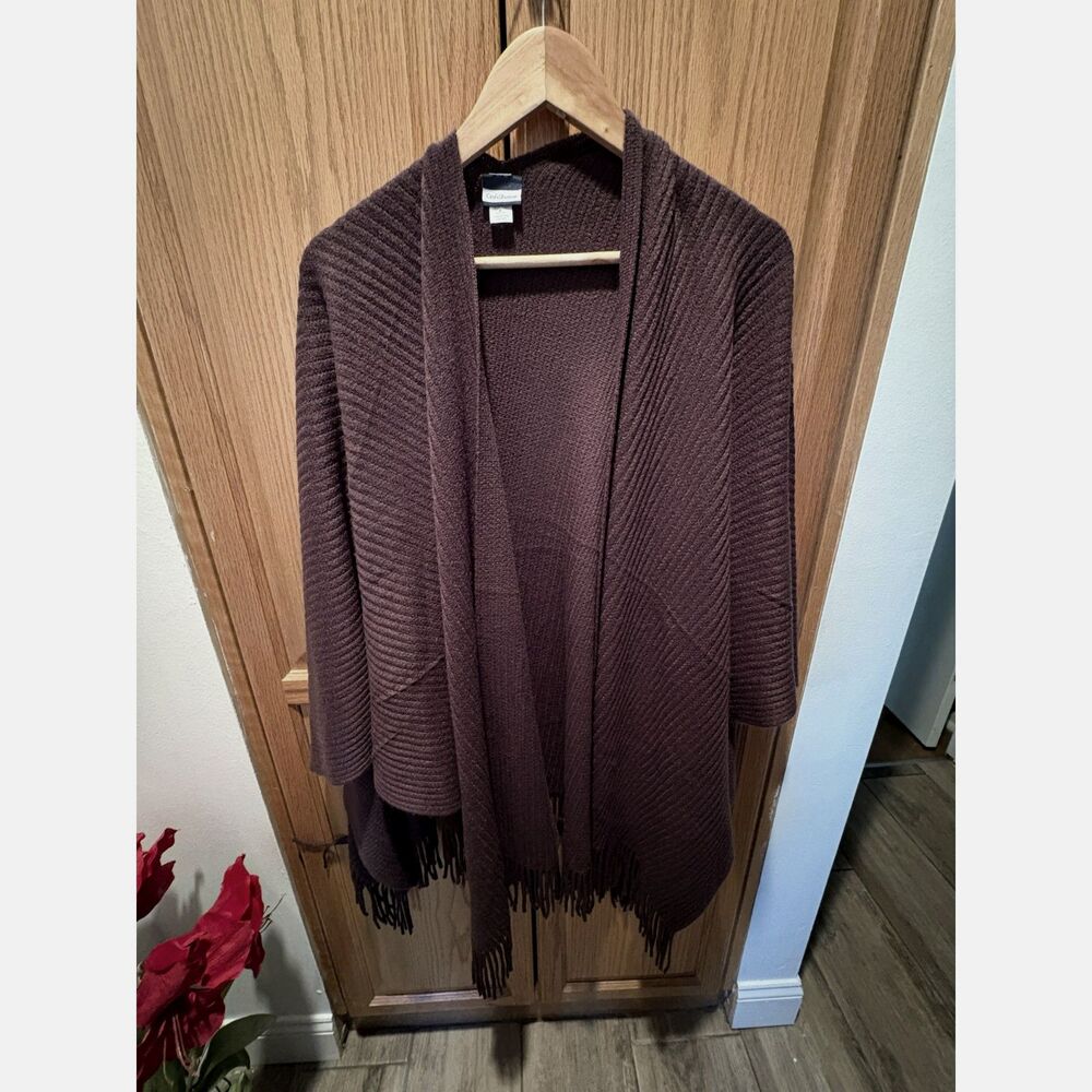 Croft & Barrow women's expresso brown open front fringe wrap sweater